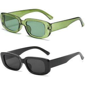 Trendy Rectangle Green Black Sunglasses Women Men Retro Square Fashion Shades